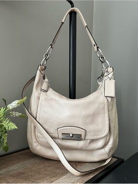 Coach Pebbled Leather Hobo Bag in Cream